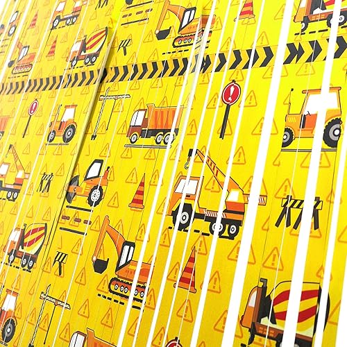 Miniatura 4 de Decoraciones de fiesta de cumpleaños de construcción, paquete de 2 cortinas de flecos de oropel con temática de construcción de Mickey, telón de