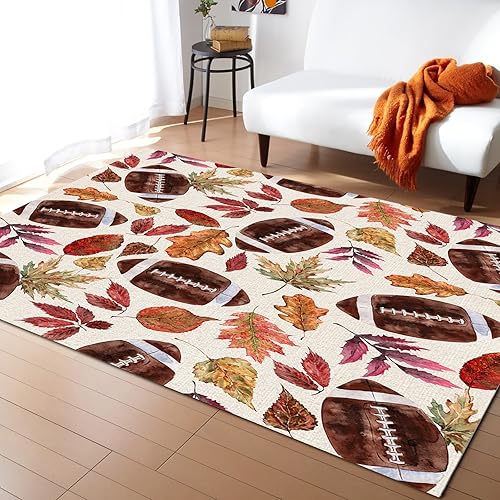 Alfombra rectangular con forma rectangular de otoño, 5 x 7 pies, Acción de Gracias, hojas de arce otoñales, (no tejida + goma), tapete bajo