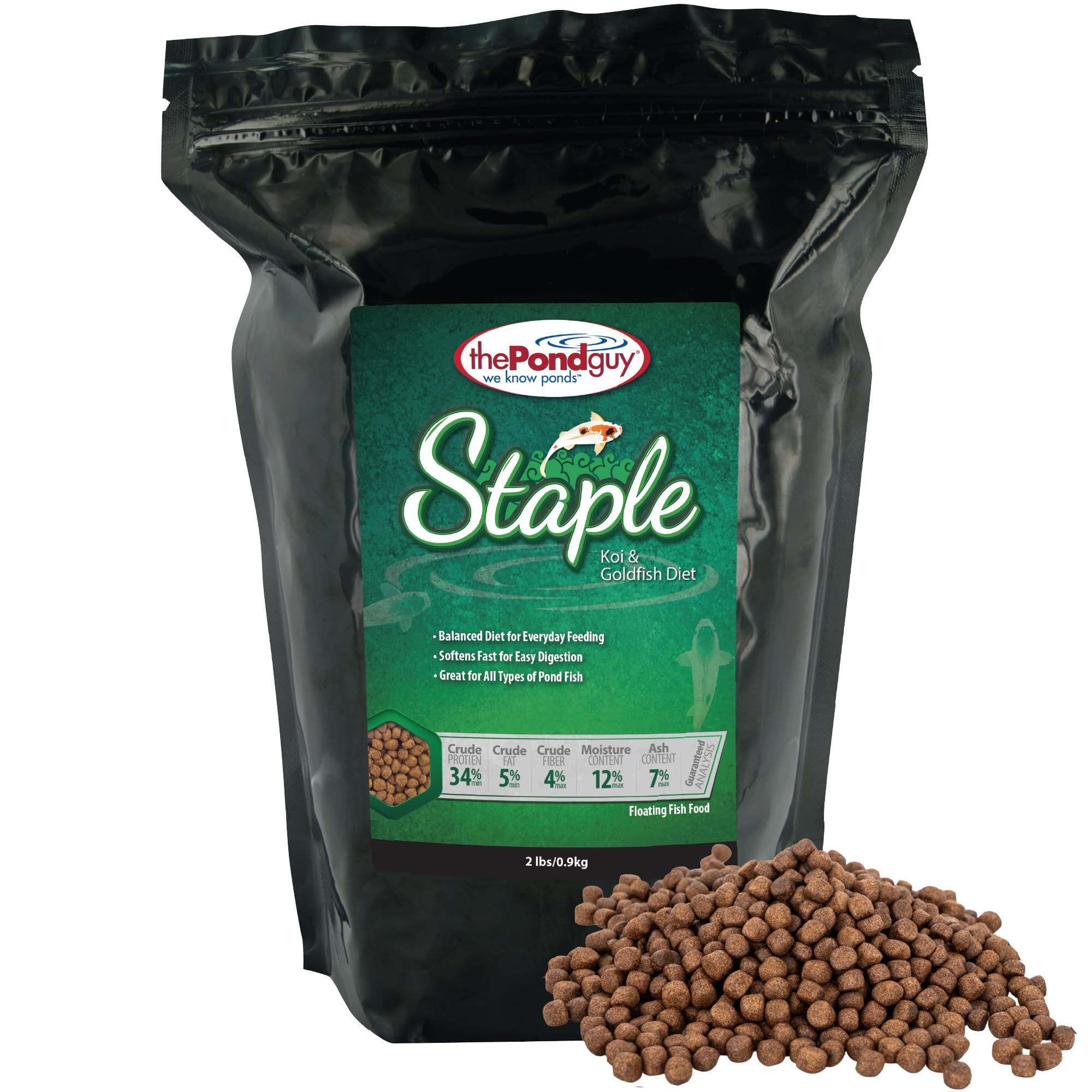 The Pond Guy Staple Fish Food for Backyard Koi & Goldfish, Choice Floating Pellets for Fish Wellness & Health, Smart Nutrition for Clean Ponds, 2 lbs