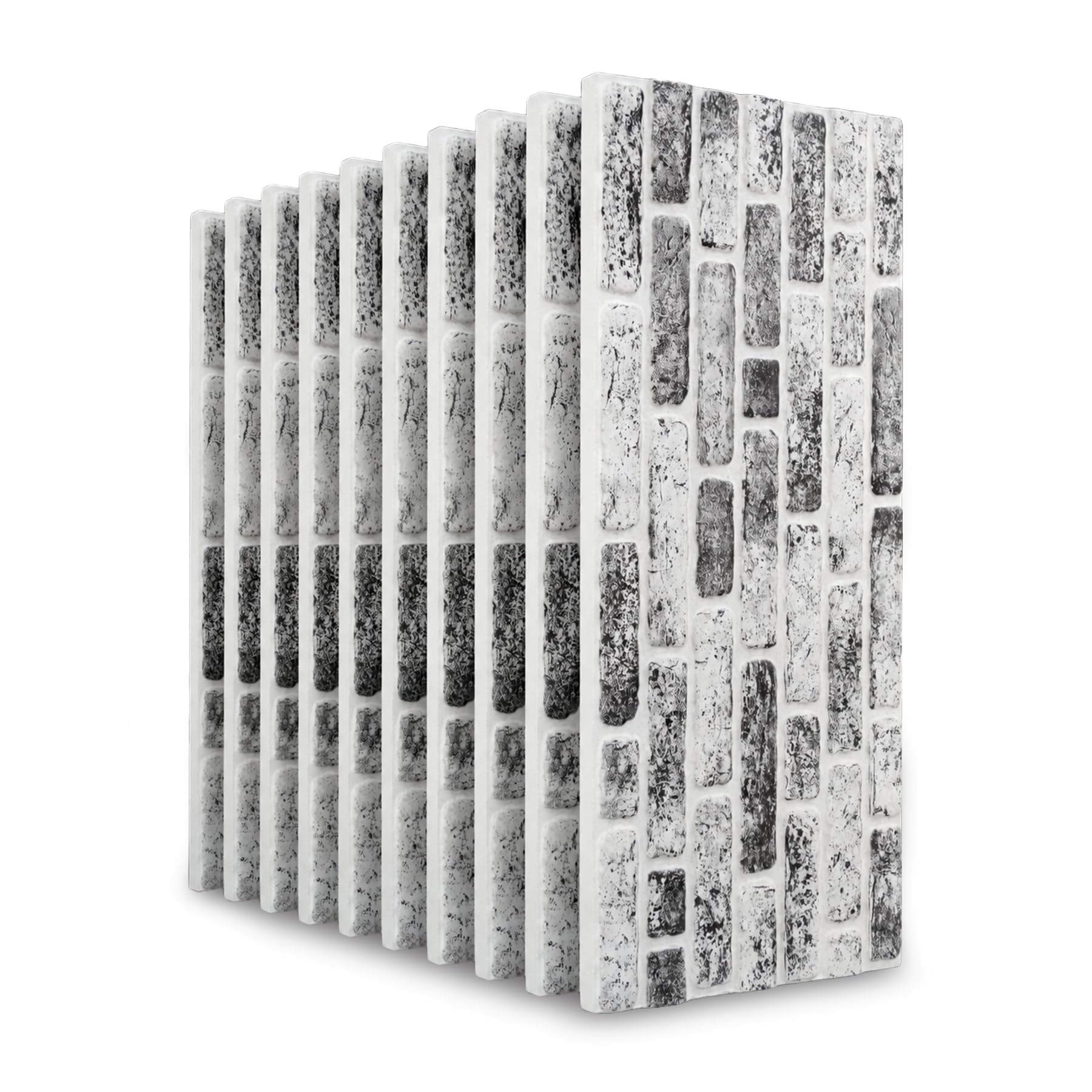 Paneles de revestimiento de pared efecto ladrillo, 10 piezas (5 m2), 50 x 100 x 2 cm, paneles de poliestireno (EPS), aislamiento térmico, ajustable, para interior y exterior (Blanco desgastado)