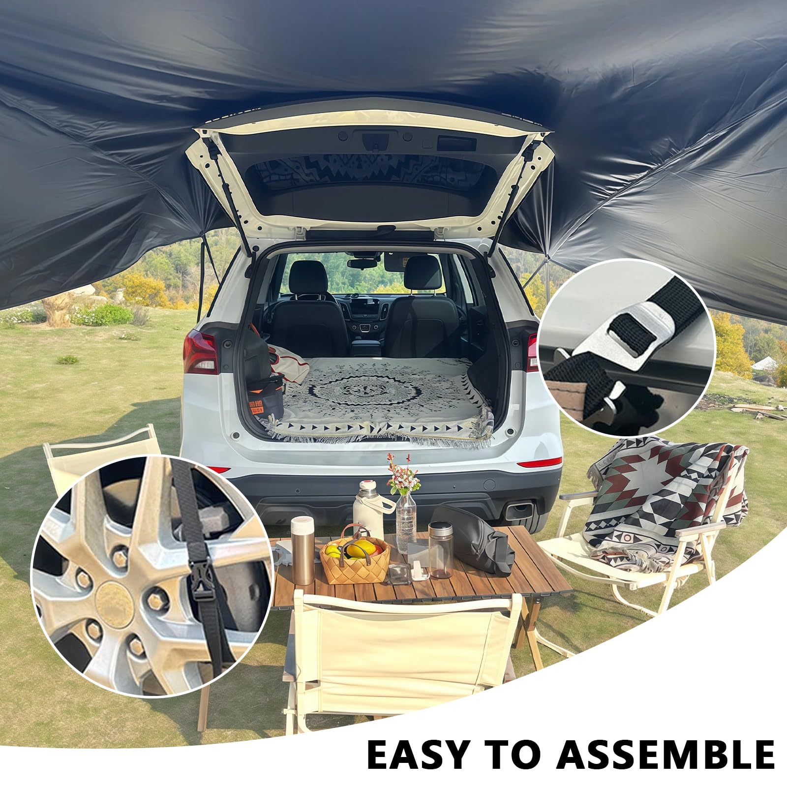 Toldo Impermeable para Coche, toldo para Caravana, toldo Lateral de Coche, portaequipajes de Techo, para Coche, Furgonetas, caravanas, todoterrenos, Color Blanco