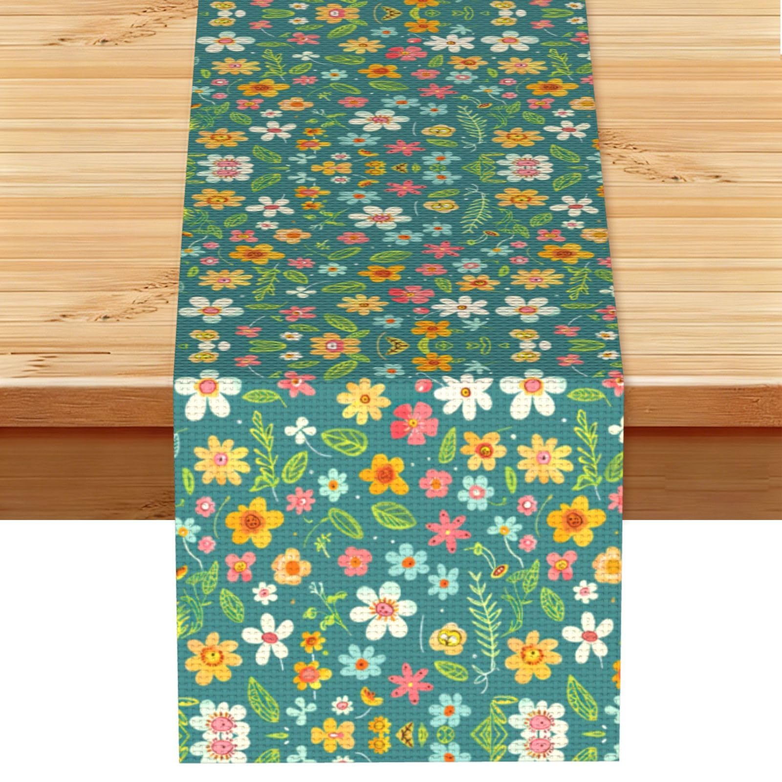 Cheerful Orange Teal Garden Printed Table Runner 13 x 72, Wrinkle Resistant Decor for Dining Table Coffee Table Fireplace