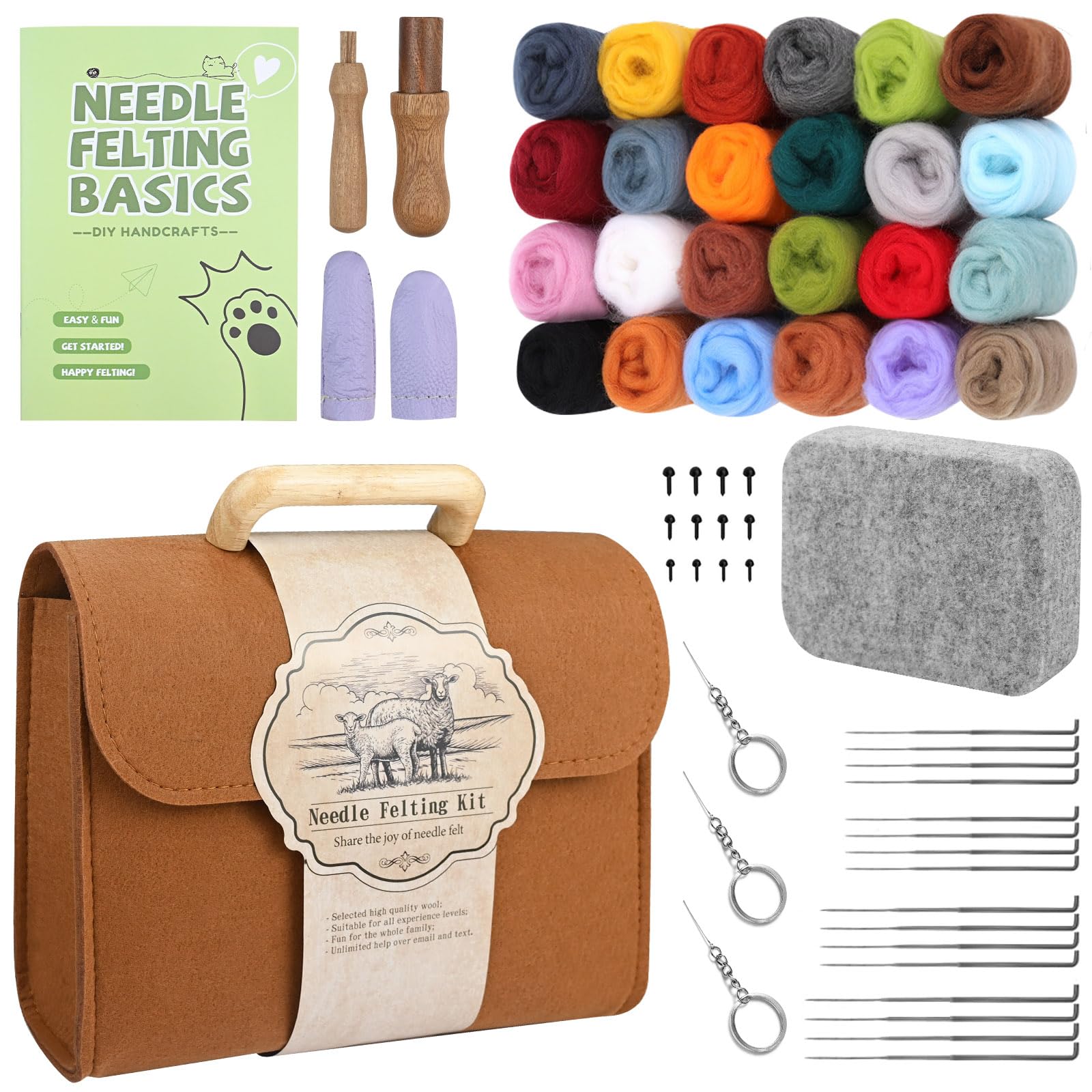 47 Pcs Needle Felting Kit, 24 Colors Felting Wool, Felting Needle Starter Kit, Needle Felting Tools and Supplies with Storage Bag and Instruction for Beginners DIY Craft, for DIY Craft Animal Home Dec