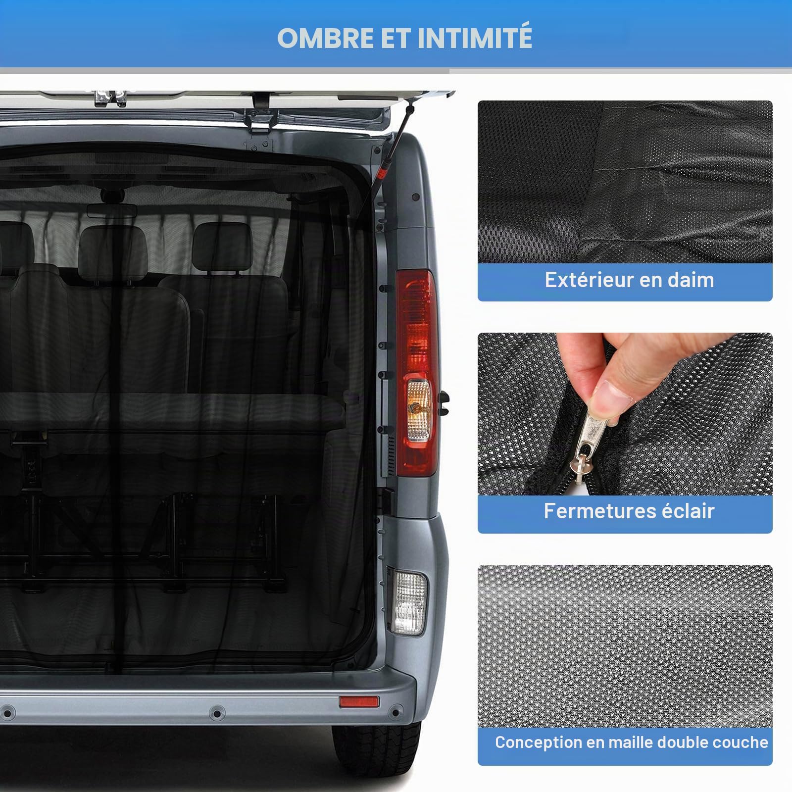 ZWPARTS Moustiquaire Magnétique Personnalisée pour 2018-2025 Citroën Berlingo pour Porte Arrière, Moustiquaire Van pour Porte Arrière, Moustiquaire avec Fermeture éclair sur Porte Centrale