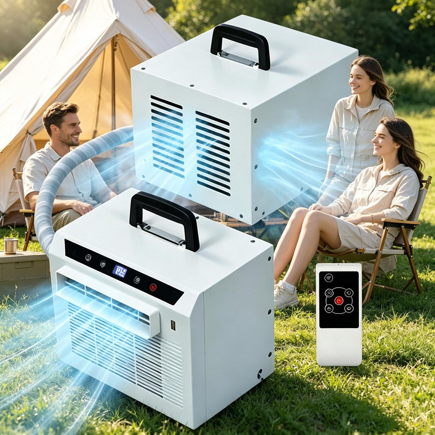 GTANND Portable air conditioner with outdoor split unit, 3000 BTU split-system air conditioner, air cooler, with touchscreen, remote control, 12-hour timer, top handle 2meters