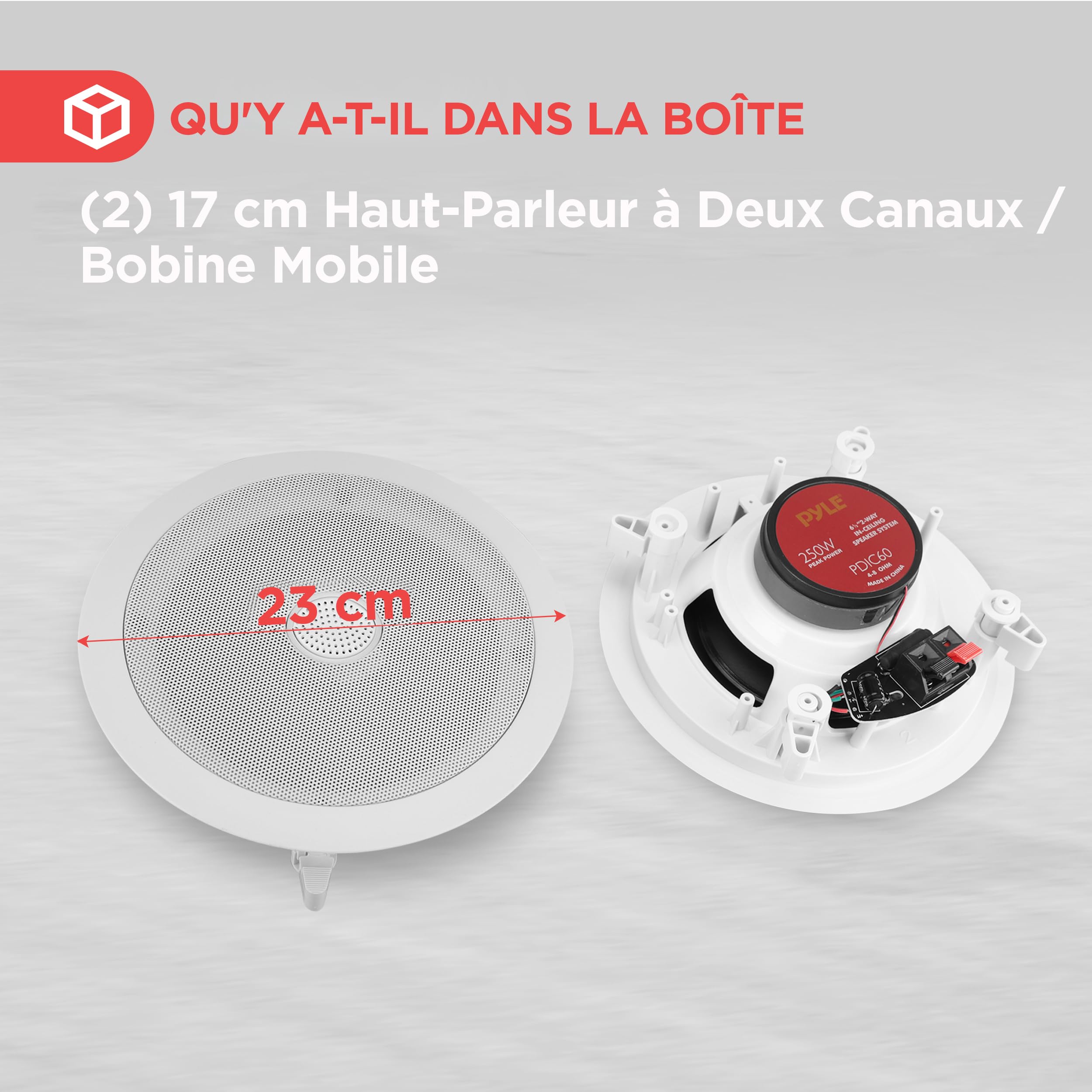 Pyle Enceinte Plafond/Murale 16,5 cm - Système d'Enceintes 2 Voies avec Tweeter Orientable en Titane de 2,5 cm -Haut Parleur Encastrable Plafond