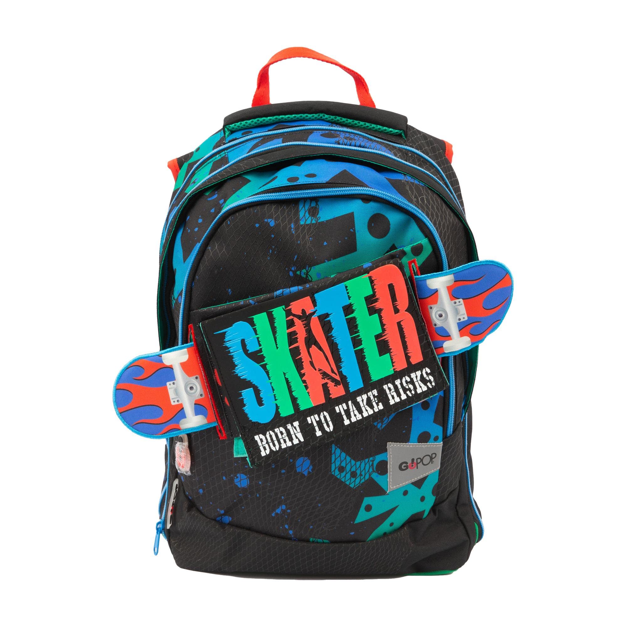 Giochi Preziosi Go Pop 23 Expandable Backpack Round Model Skater, For Kids From 3 Years, Gg9Q2810, Precious Games, Pattern, dim. 31 x 43 x 17,5 (+9) cm litri 24/35, go pop