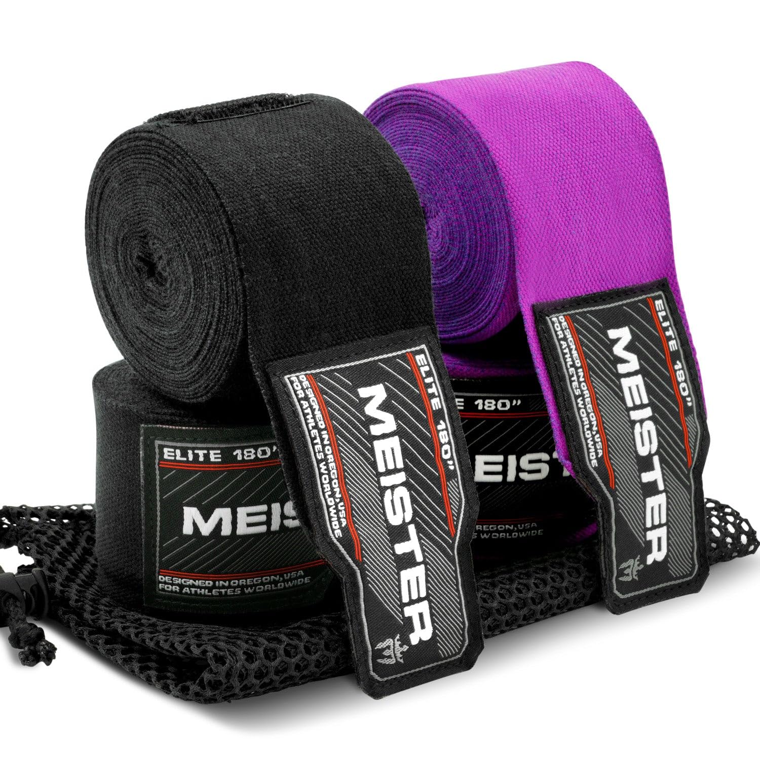ELITE 180" Premium Adult Hand Wraps for MMA & Boxing - 2 Pair Pack w/Mesh Bag