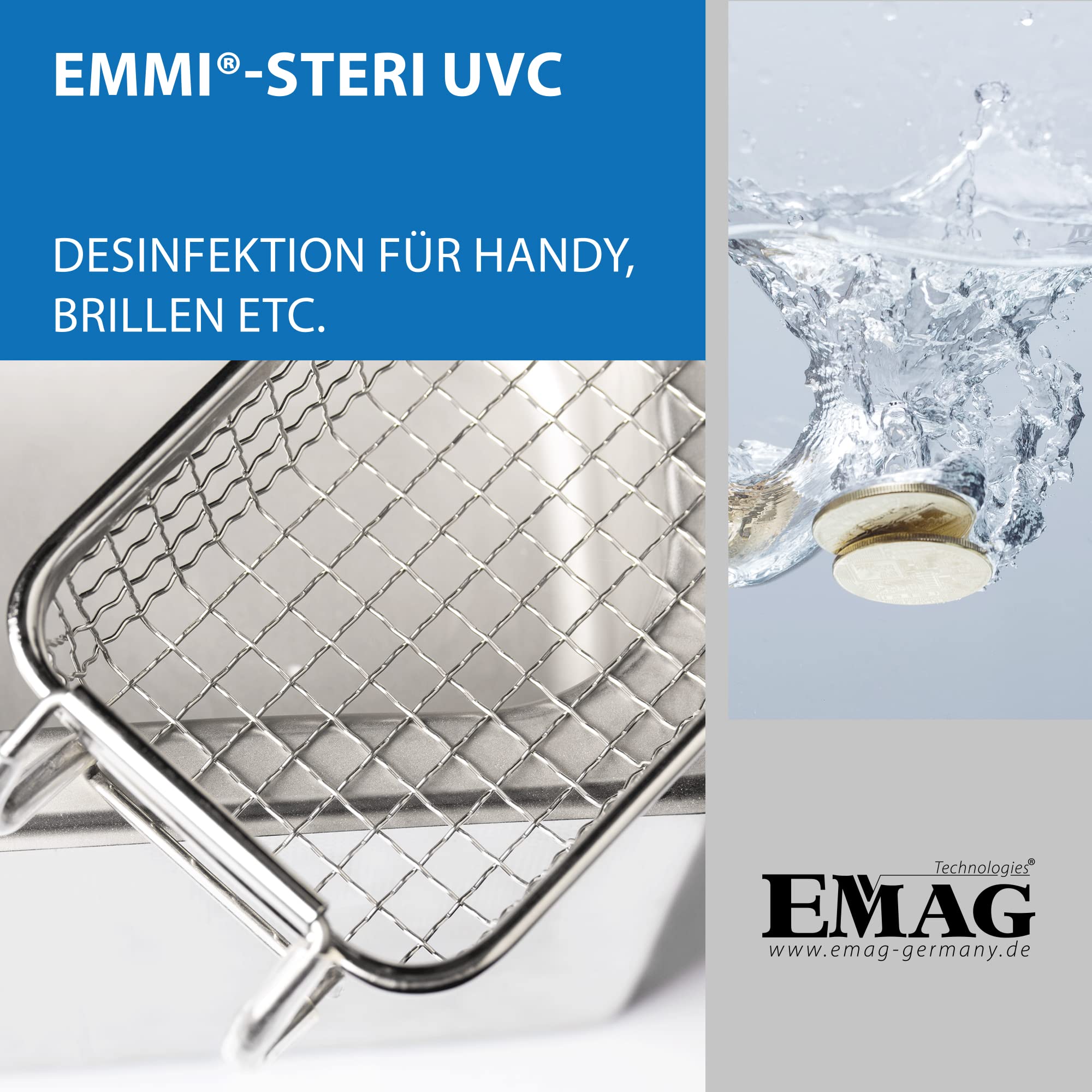 EMAG Steri UVC 8 LED-Lampen Desinfektions Box I UV Desinfektionsgerät für Handys, Brillen, Kugelschreiber & Bürstenaufsätze I UV Sterilisator tragbar