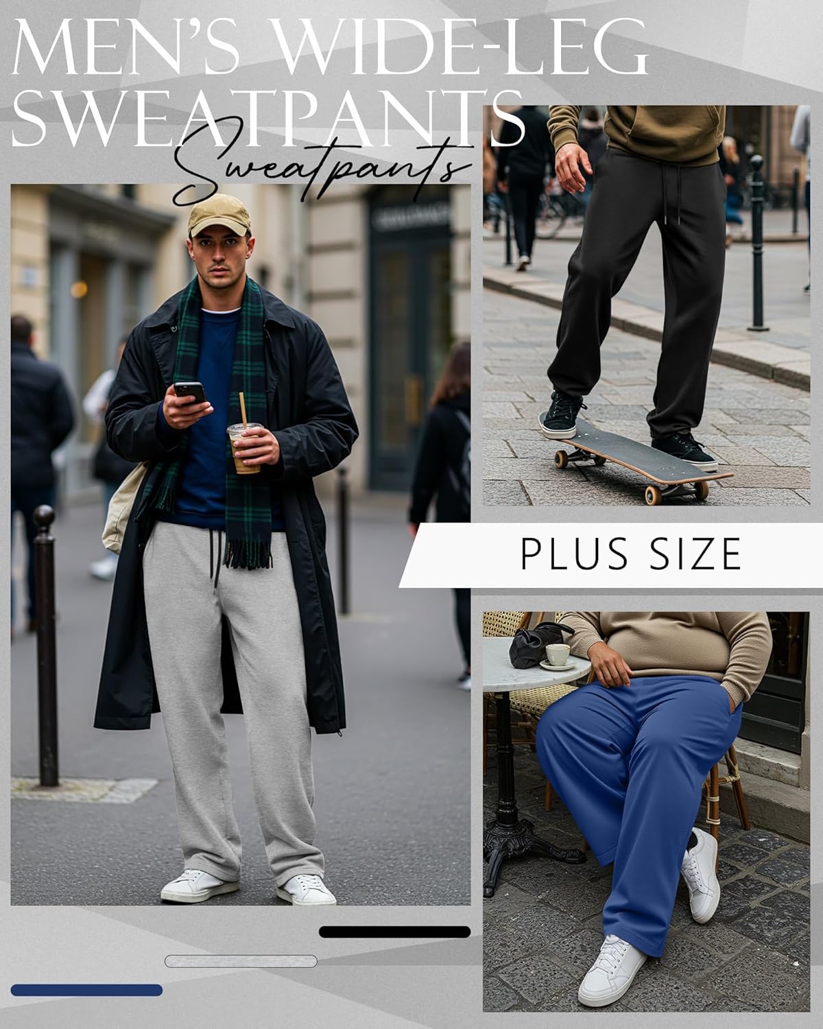 Neer 3 Pack Big and Tall Men's Sweatpants Elastic Waist Wide Leg Open Bottom Pants Athletic Workout Joggers with Pockets - Image 5