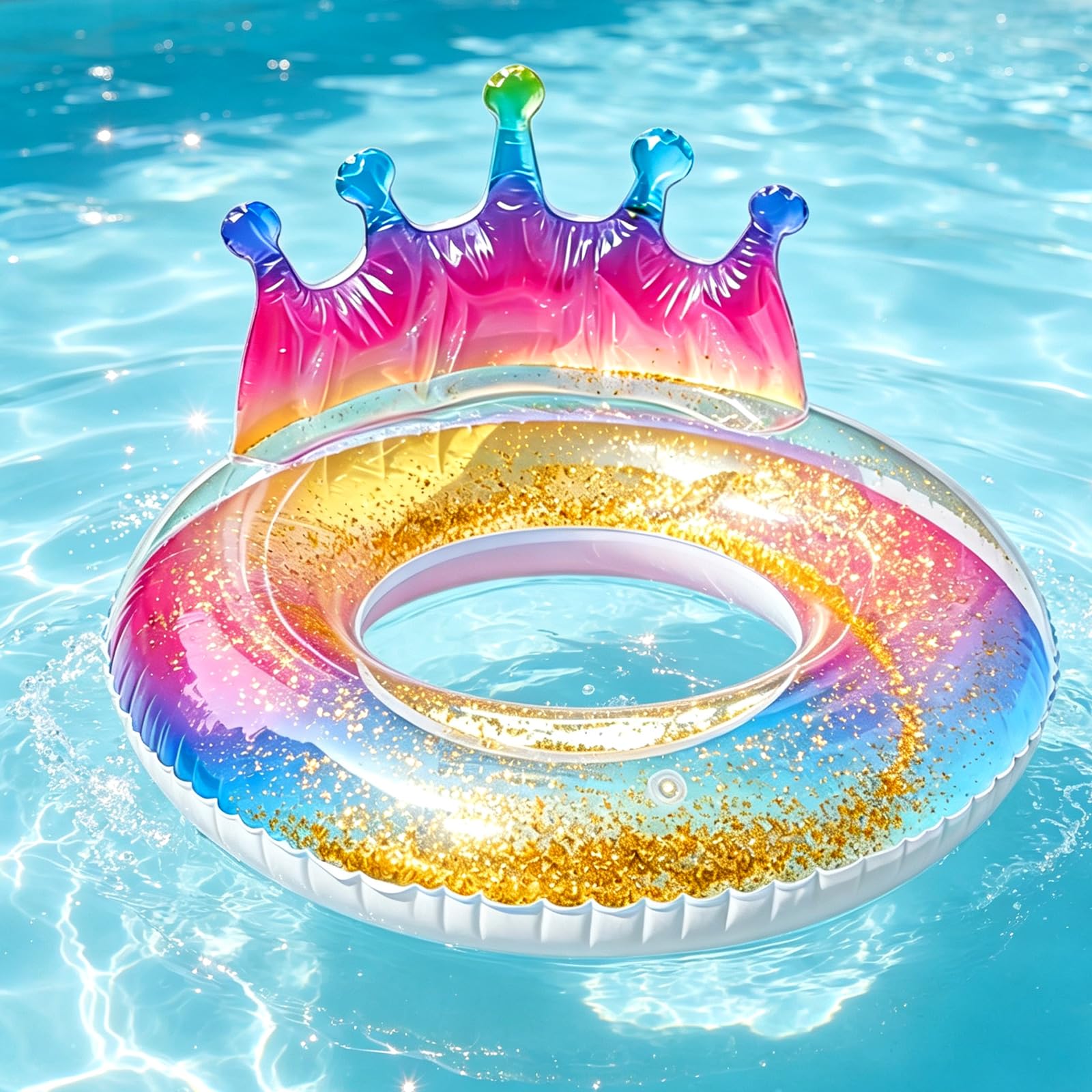 Inflatable Swimming Ring With Sequins, Rubber Ring Pool Inflatables, Rainbow Crown Inflatable Ring, 75cm Inflatable Pool Floats, Inflatable Pool Floats for Summer Pool Party