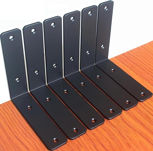 Miniatura 82 de Paquete de 12 soportes de hierro en L, negro, 12 pulgadas de largo x 8 pulgadas de alto x 1.5 pulgadas de ancho, 13/64 pulgadas de grosor, para