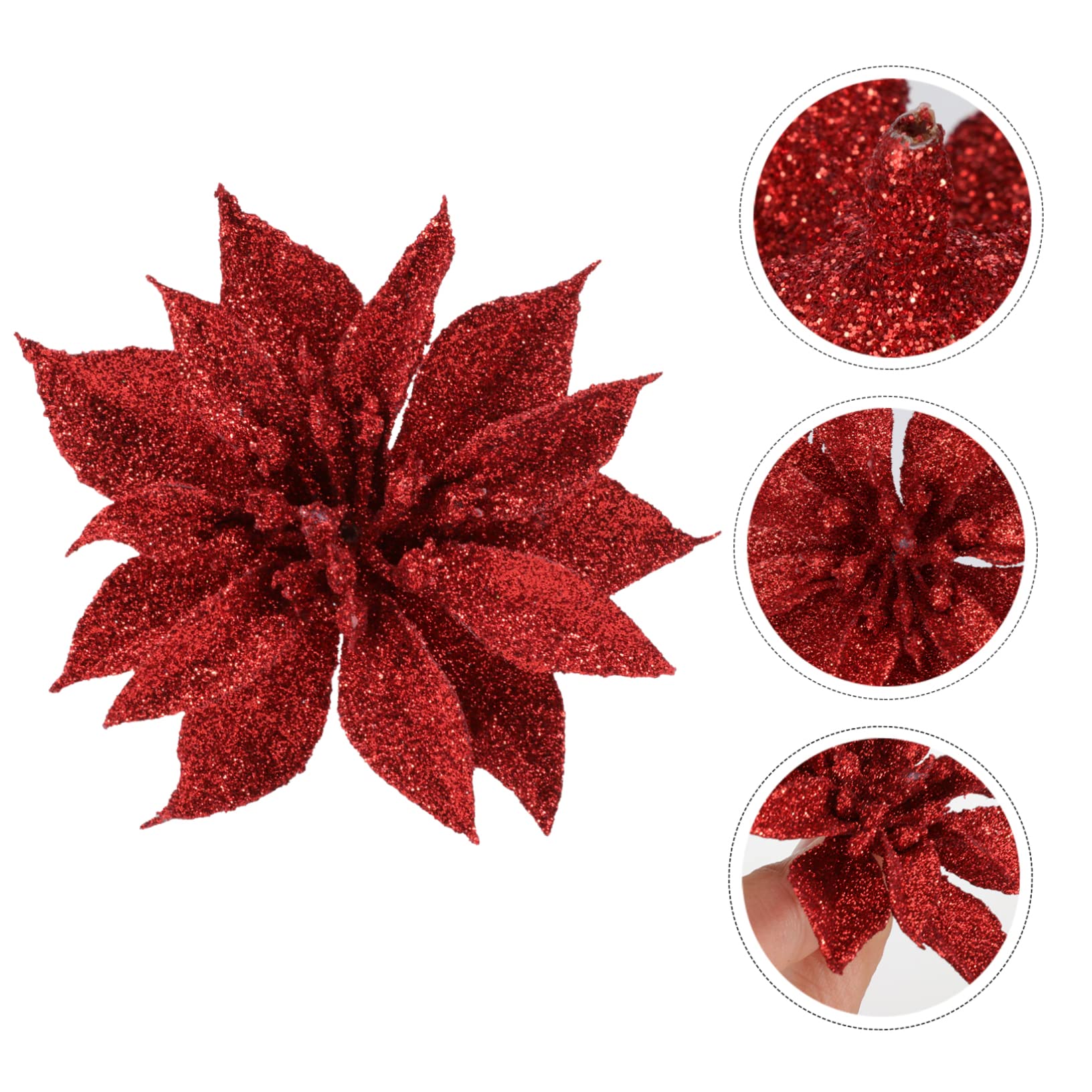 12 Piezas Adorno Colgante de Flores Artificiales para Árbol de Navidad de Poinsettias con Brillo Decoración Festiva para Hogar