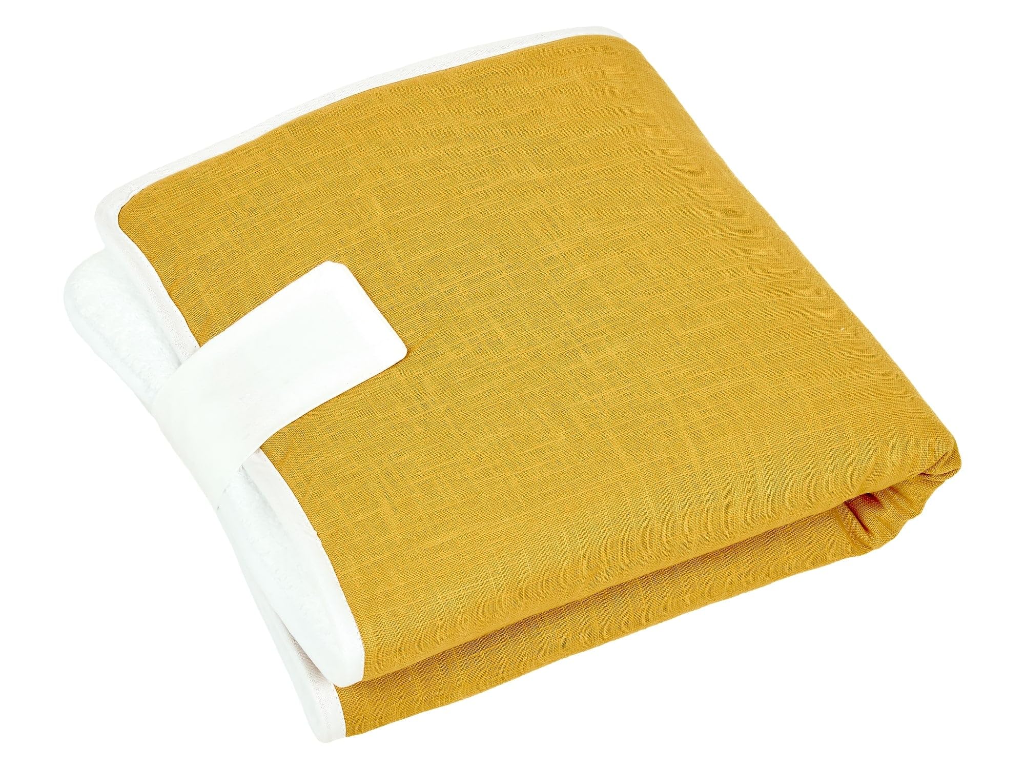 KraftKids Reisewickelunterlage gepolstert mit Klettverschluss, faltbar für unterwegs, Senfgelb aus 100% Leinen, 60 × 60 cm, waschbar, handgefertigt EU