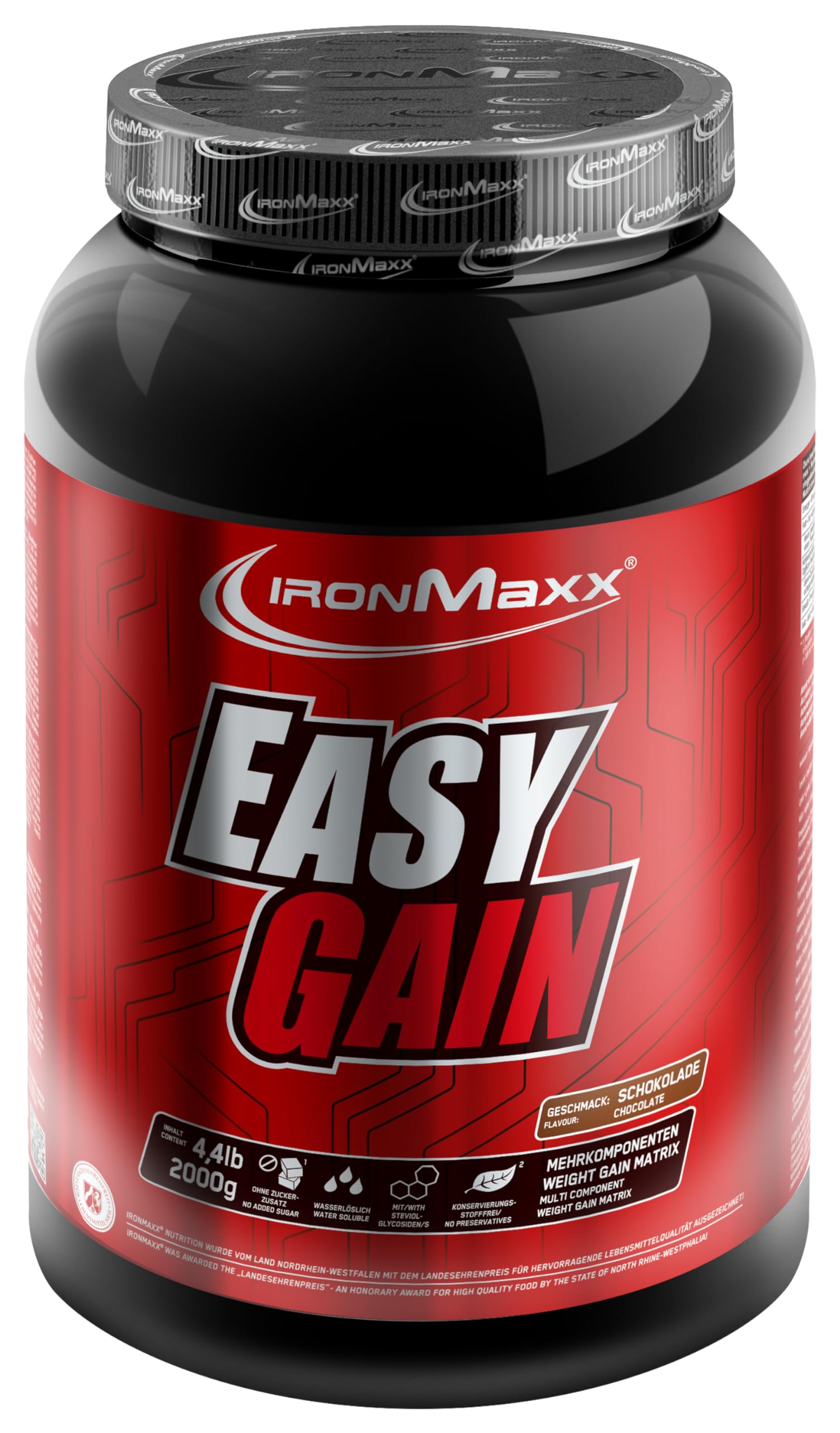 IronMaxx Easy Gain - Hochkalorischer Weight Gainer - Schokoladengeschmack | Hoher Proteingehalt | Glutenfrei mit Vitamin