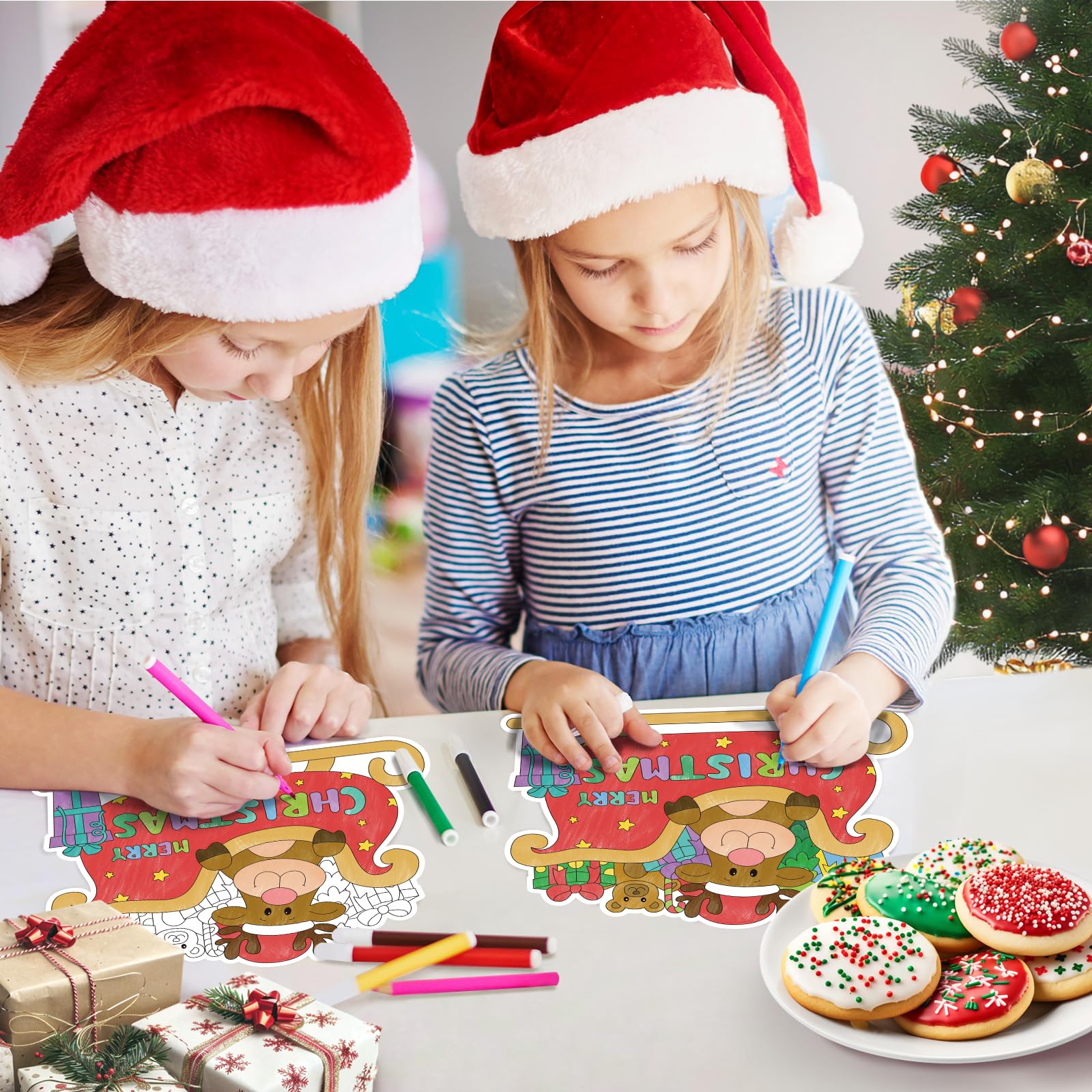 FLYAB Manteles individuales de Navidad para niños, 10 x 13 pulgadas, 12 manteles individuales de papel desechables de doble cara para niños, manteles de Navidad para decoración de fiestas de