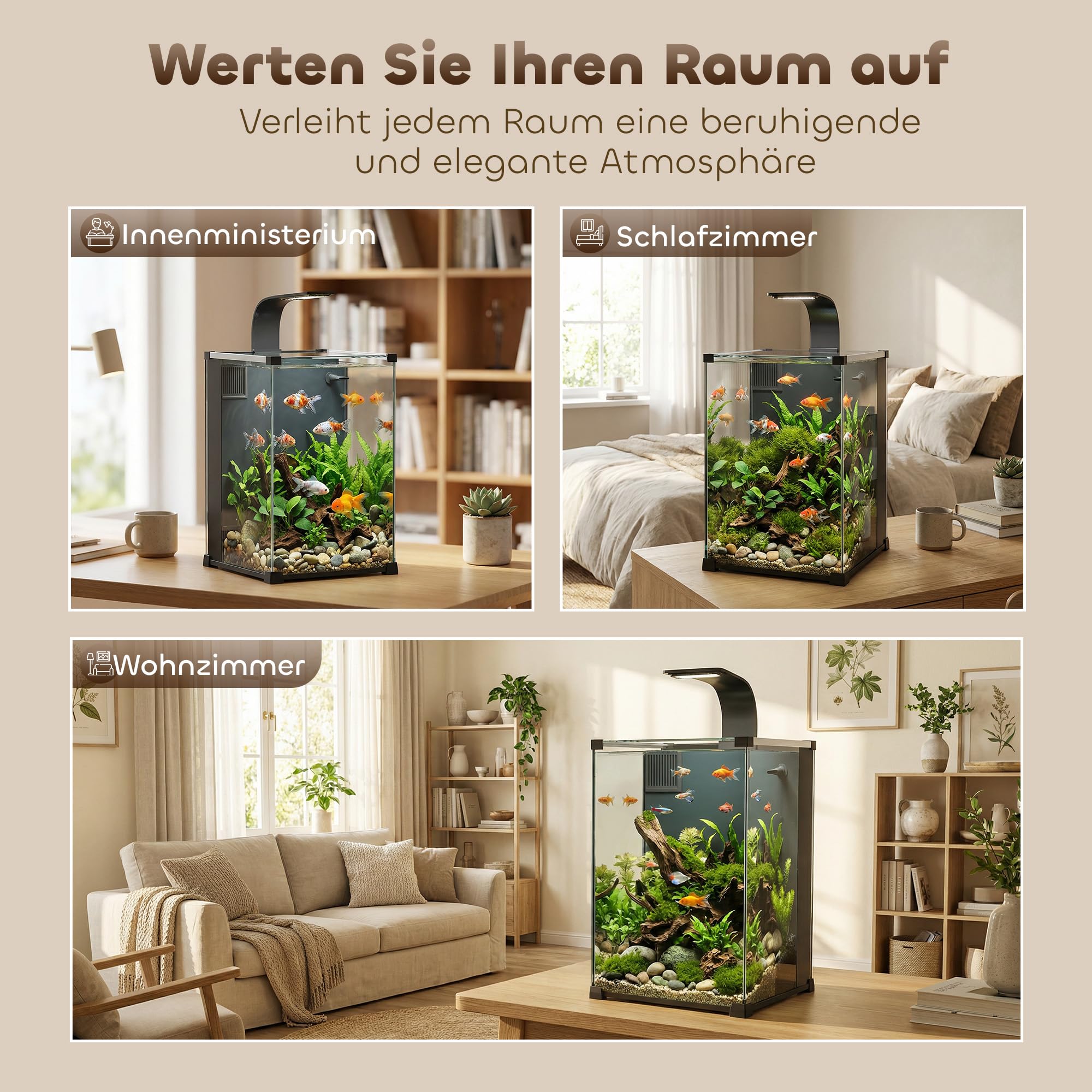 PawHut Aquarium Komplettset 36L Nano Aquarium mit LED-Beleuchtung Filtersystem Fischtank mit Pumpe Zirkulation Einsteigerbecken für Fische & Pflanzen 30 x 30 x 45,5 cm Schwarz