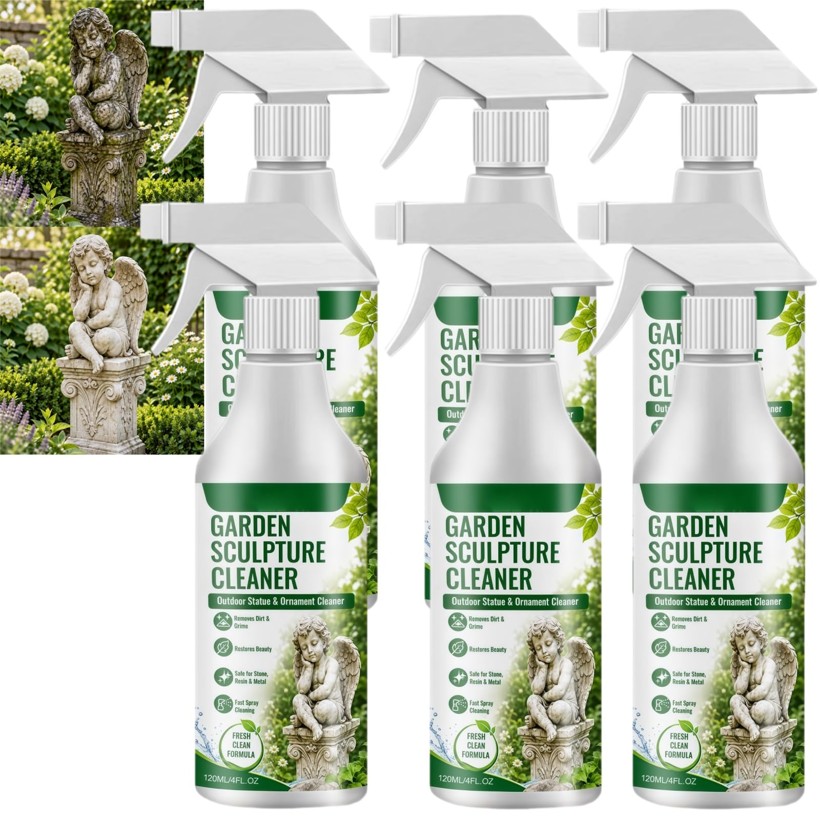 Giardino Scultura Detergente Spray, Statua Pulizia Nebbia, Decorazione Esterna Pulizia Soluzione, Cura della Pietra per le Statue, Multi-superficie Lavaggio Esterno per Patio Ponte (6pcs)