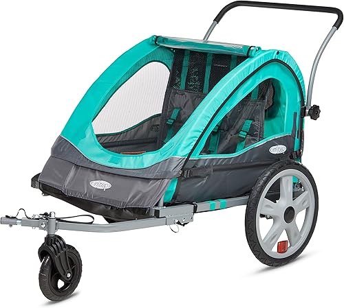 Quick-N-EZ - Remolque de doble remolque detrás de la bicicleta para niños pequeños, niños, se convierte en cochecito, corredor, toldo 2 en 1,