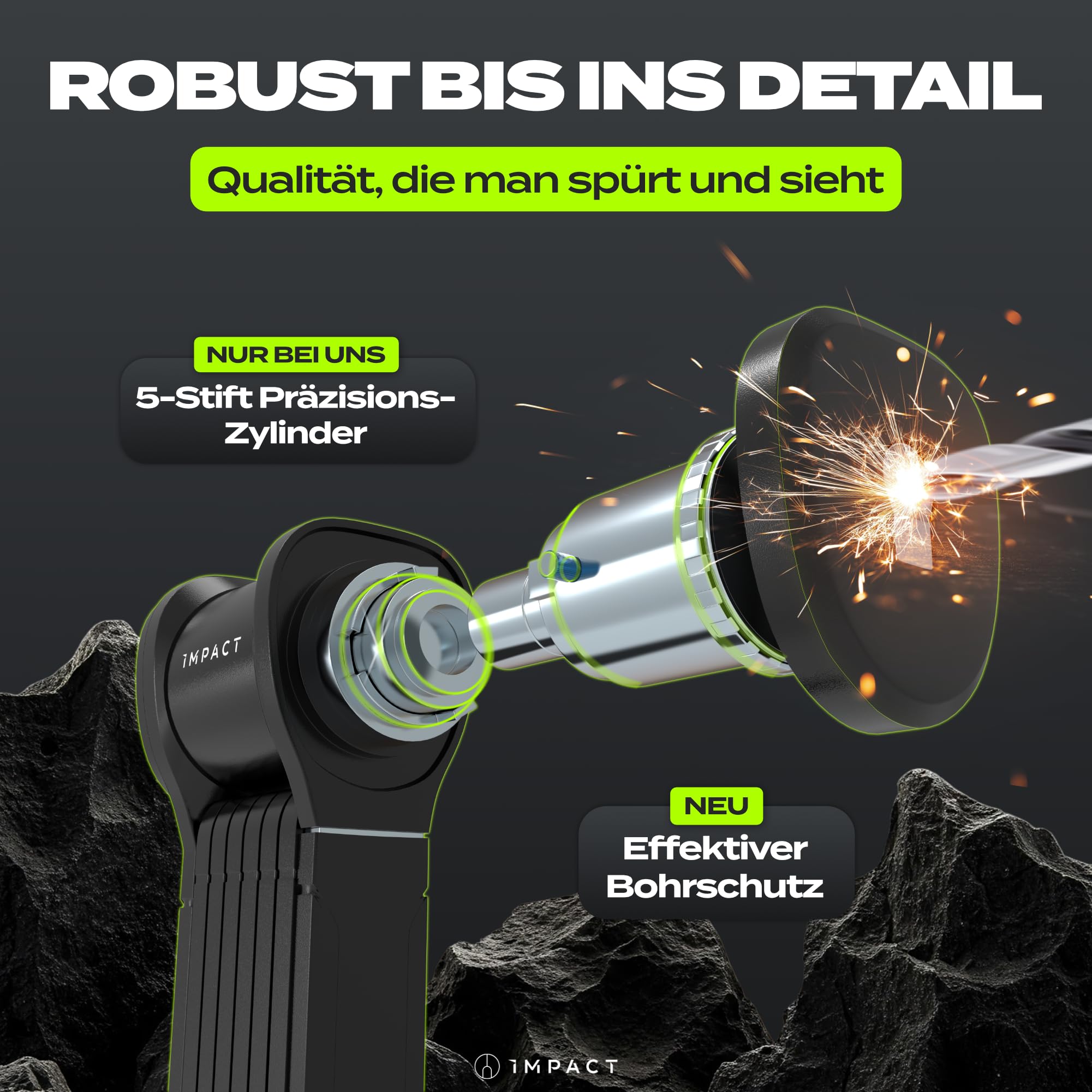 IMPACT® FlexLock 15 - Premium Faltschloss Fahrrad [HOHE SICHERHEIT] - Handliches Fahrradschloss mit Sicherheitslevel 15 bis 120cm - Robustes Fahrrad Schloss hält bis zu 1,5 Tonnen Zugkraft stand