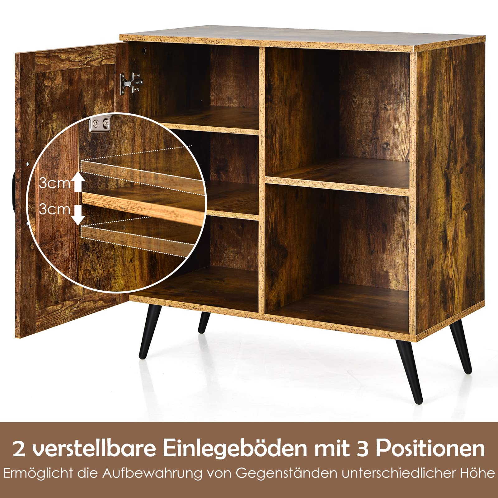 Sideboard Holz 127,5x38x80 Cm - Kommode Mit 4 Türen Vintage Braun