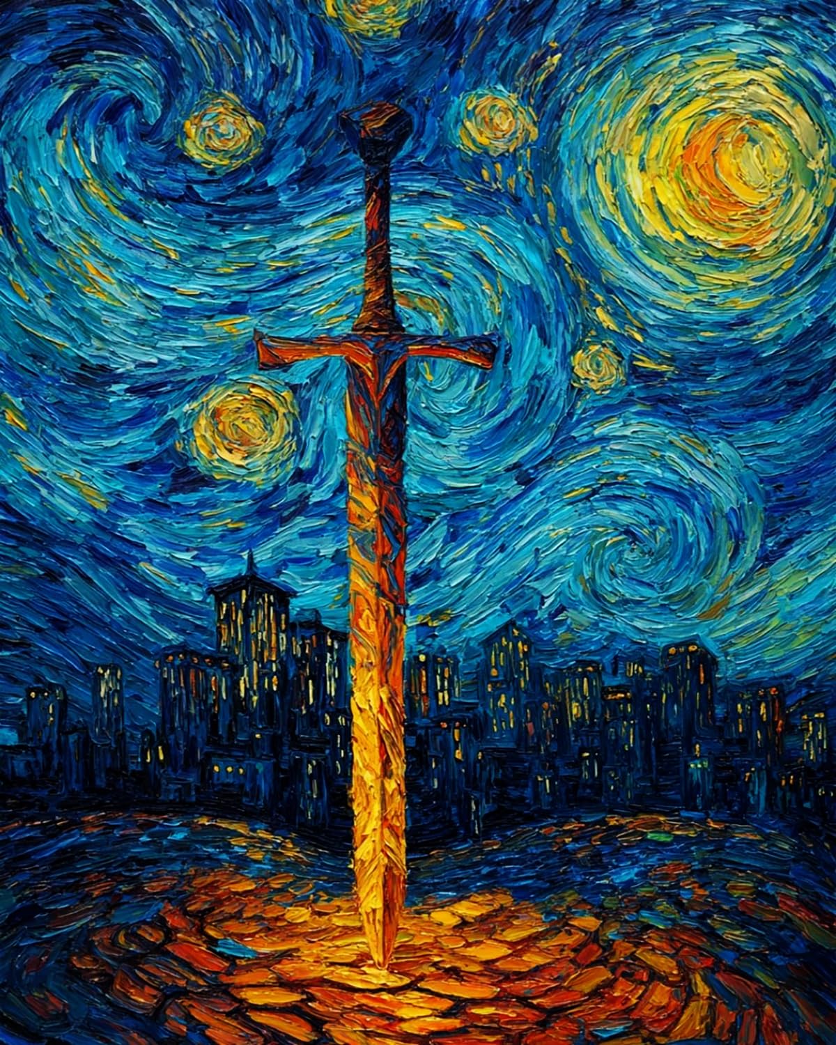 Liubaishi Multicolour Paint By Numbers Kit For Adults, Lone Sword In The Starry Night, 40X50 Cm, Acrylic On Canvas