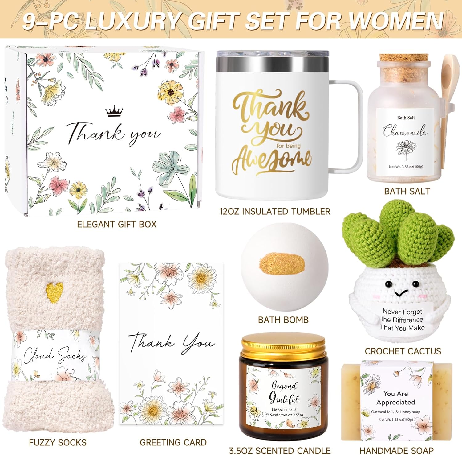 Thank You Gifts for Women, 9PCS Employee Appreciation Gift for Coworkers, Teacher Appreciation Gifts, Thank You Gift Basket for Women Teachers Friends Boss Nurse Secretary with Thanks Tumbler Cards - Image 2