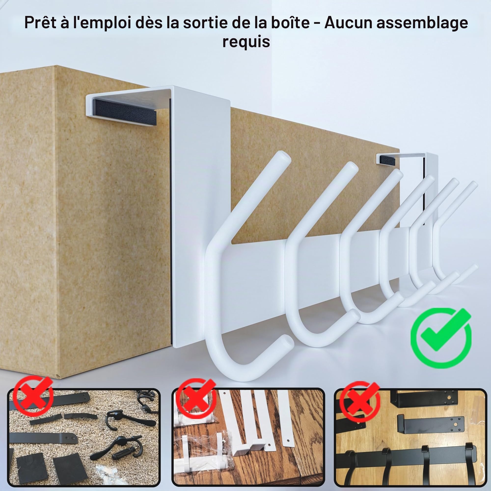 WEBI Porte Manteau pour Porte,Crochet Porte,Patere Porte avec 6 Crochets,Patère de Porte à Suspendre Salle de Bain,Chambre,4.5cm,Blanc,Lot de 2