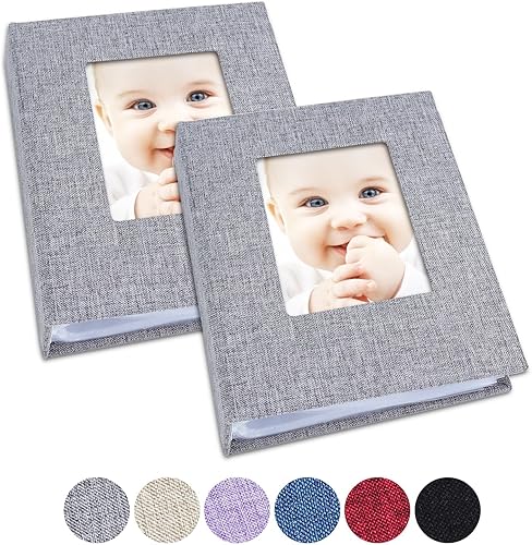 Miniatura 76 de Vienrose Álbum de fotos pequeño de 4 x 6 pulgadas, paquete de 2 mini libros de fotos con cubierta de lino, 26 páginas con capacidad para 52 Negro