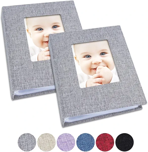 Vienrose Small Photo Album 4x6 Photos, 2 Pack Linen Cover Mini Photo Book, 26-Page Holds 52 Pictures, Artwork or Postcards Storage for Baby, Grey