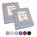 Vienrose Small Photo Album 4x6 Photos, 2 Pack Linen Cover Mini Photo Book, 26-Page Holds 52 Pictures, Artwork or Postcards Storage for Baby, Grey