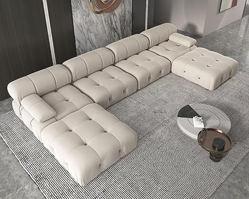Miniatura 3 de JACH Sofá modular modular de 138 pulgadas, sofás de terciopelo minimalistas en forma de U con tumbonas, sofás convertibles modernos de 6 asientos