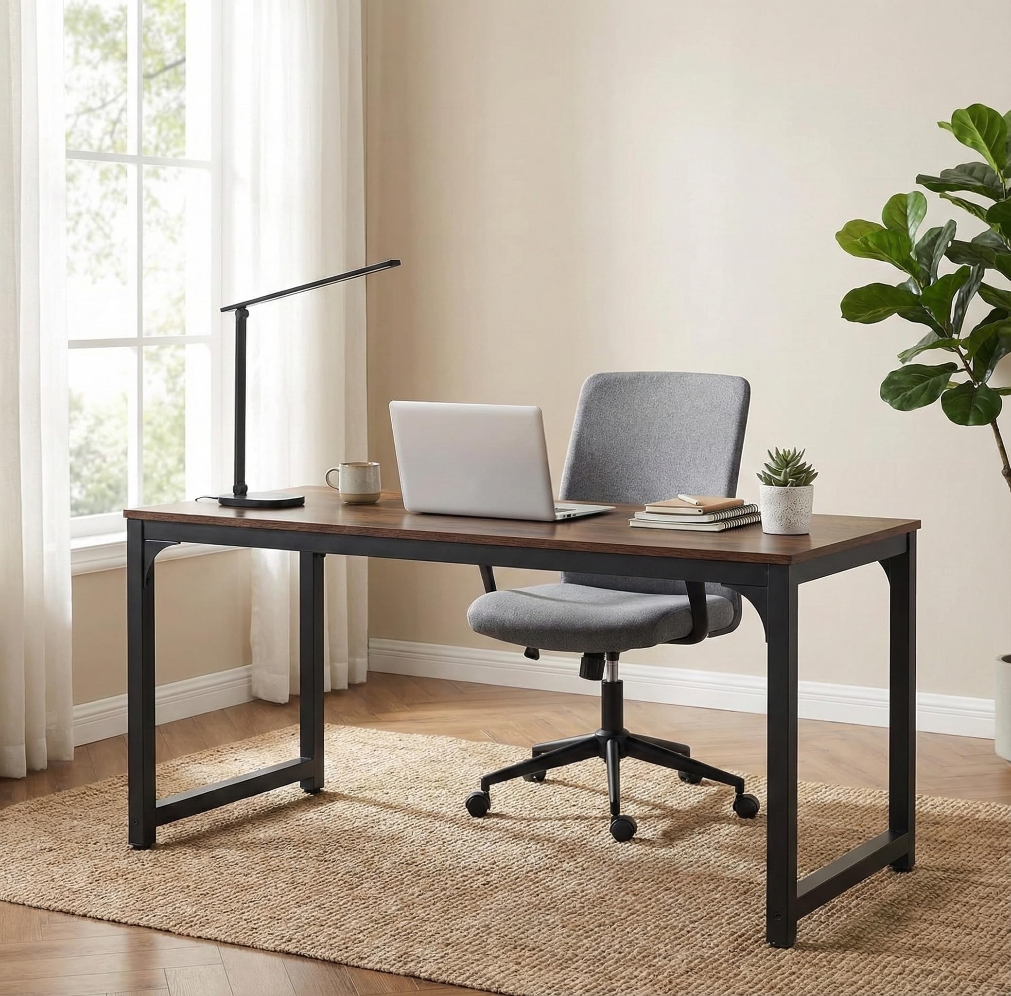 Lailang 160cm Escritorio, Mesa Escritorio Madera, Mesa Ordenador E Impresora, Bancada de Trabajo Oficina, Escritorio para Dos Personas, 160 x 80 x 74 cm, Rustic + Black