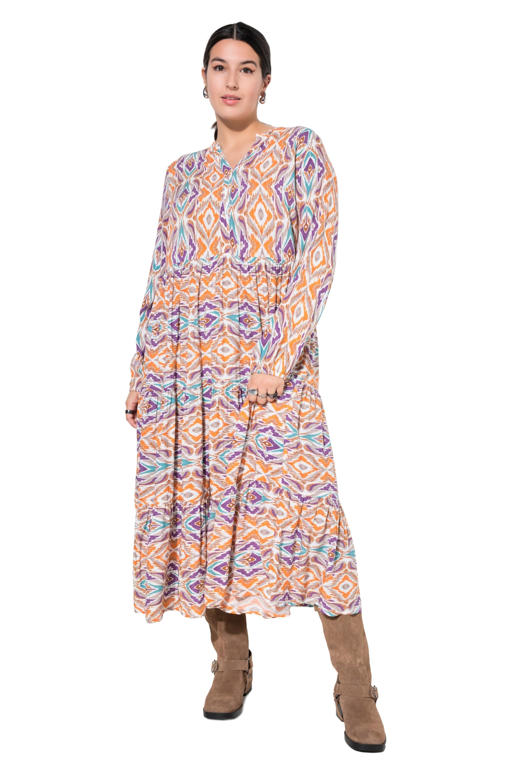 Studio Untold Damen große Größen Übergrößen Plus Size Maxikleid, Alloverprint, V-Ausschnitt, Volants 838218