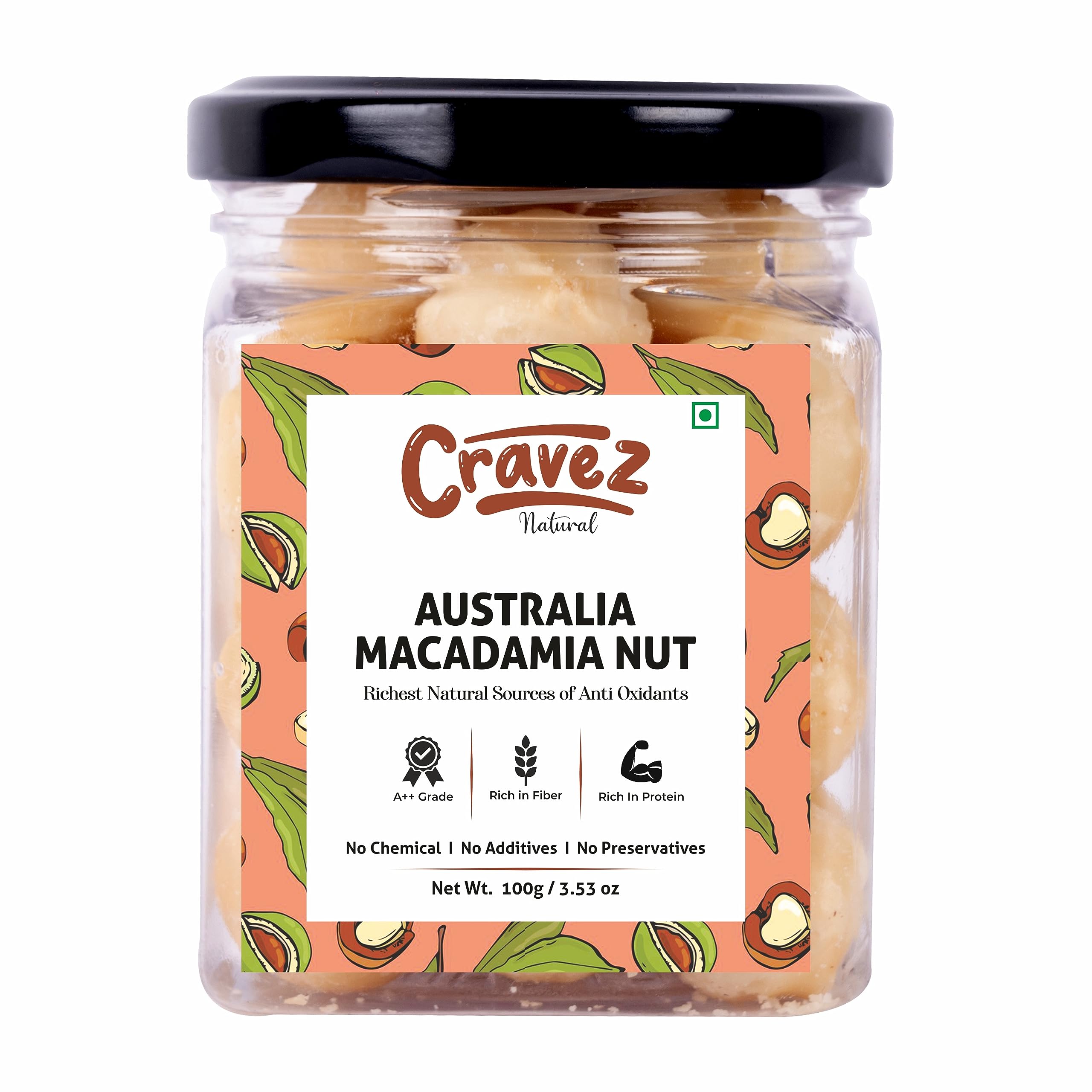 cravez Exotic Macadamia Nuts - 100 gram (Grade A ++ Nuts, Premium Jumbo Size, Imported) Richest Natural Source Of Antioxidants | Unsalted | Vegan | No Additives | Packed In Premium Reusable Jar (B0CBVCH1W9) Amazon Price History, Amazon Price Tracker