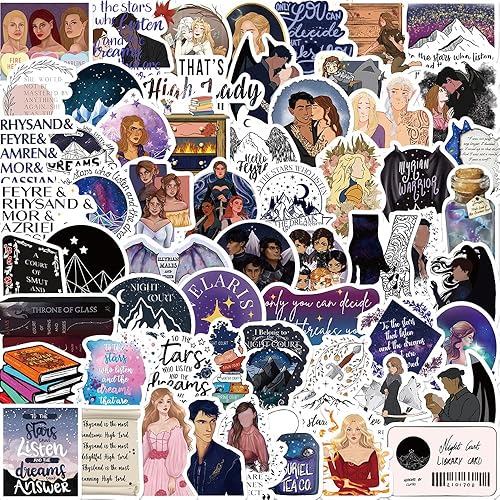 60 Pcs Acotar Merchandise Stickers Vinyl Cartoon Anime Stickers for Laptop Luggage Phone Water Bottle Bumper Car Skateboard Bike,Cute Waterproof Decals for Teens Adults Kids - Acotar Merchandise