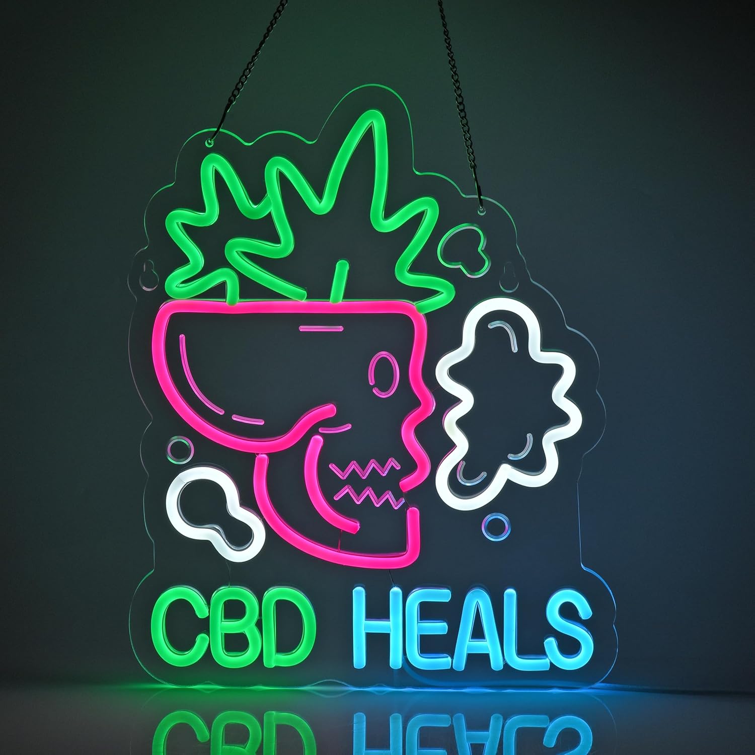 CBD Heals Neon Sign, Neon Lights Hanging Wall Art Decoration for Business Restaurant Smoke Home Man Cave Louge Shop Bar Pub, USB Powered Ultra Bright Dimmable 15.35 * 12.2 inches