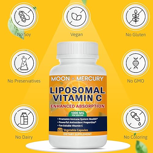 Miniatura 4 de Liposomal - Vitamina C 1000mg - 60 Cápsulas de Vitamina C - Mayor absorción, biodisponibilidad Vitamina C liposomal por Luna y Mercurio