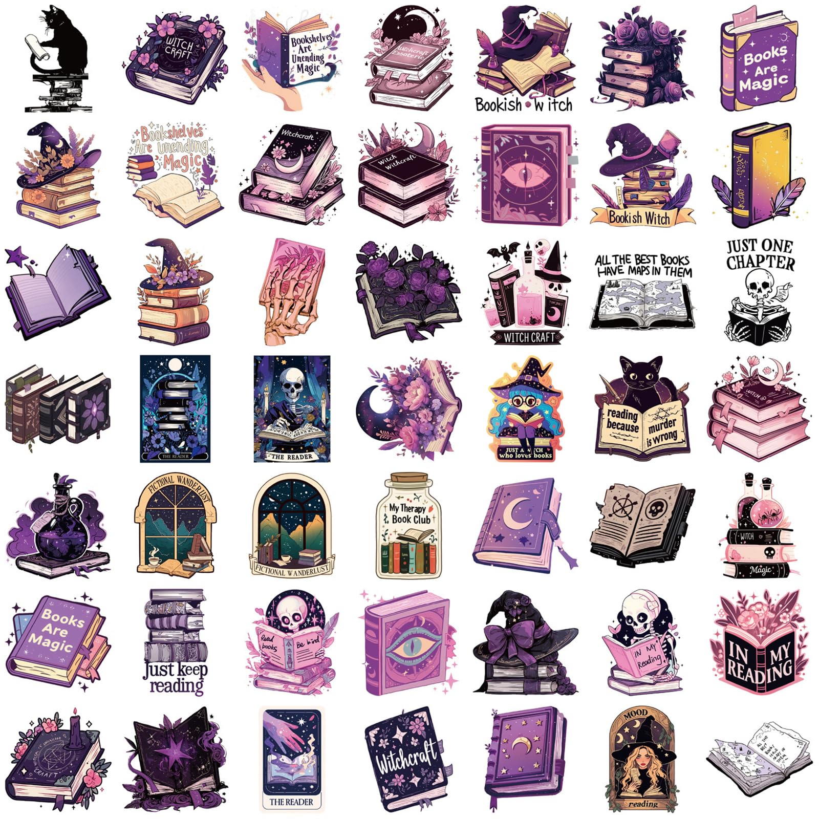 Magic Bookworm Stickers 50PCS Bookish Witch Stickers - Witchy Bookworm ...