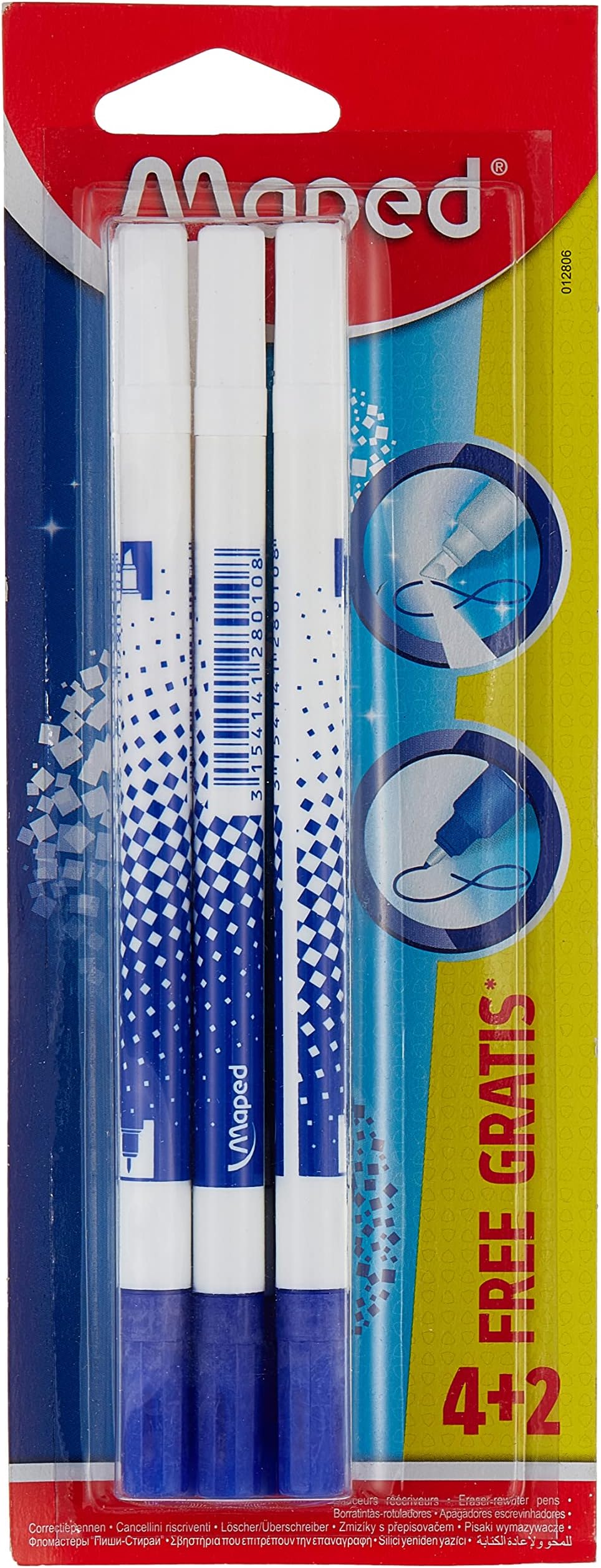 MAPED - Lot de 6 stylos effaceurs pour encre bleue - 2 gratuits