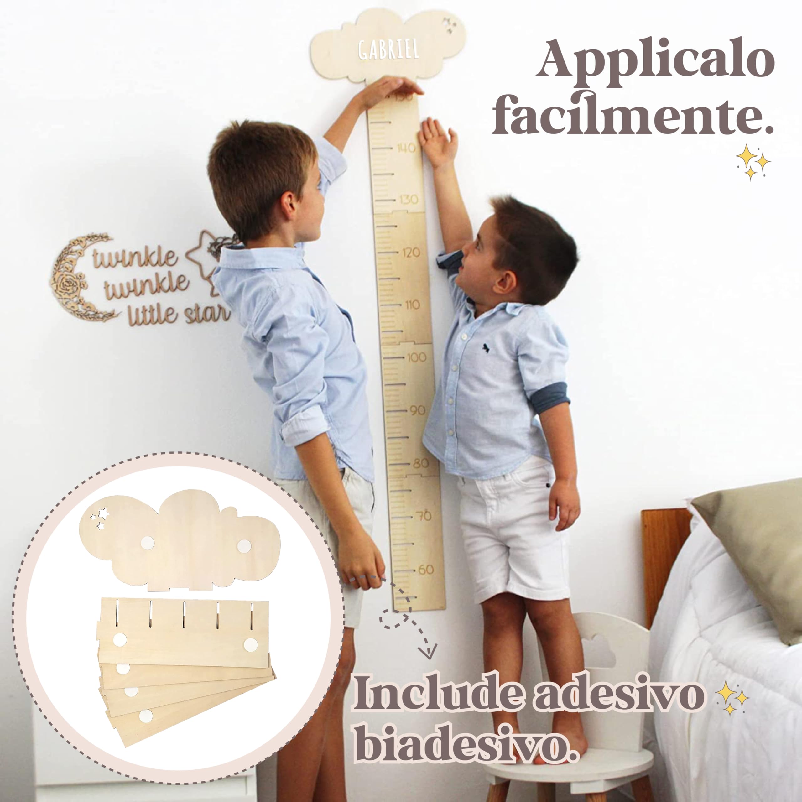 Nagu Metro Bambini da Parete Legno Misuratore Altezza 63-162 cm Personalizzato