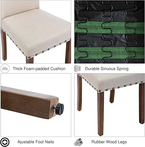 Miniatura 6 de Parsons - Juego de sillas de comedor para cocina, moderno, tapizado, elegante, respaldo alto con ribete de cabeza de clavo de bronce