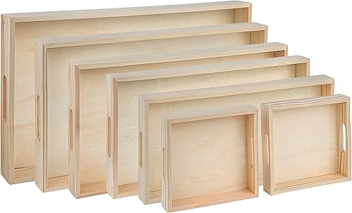 Bandejas de madera con asas, juego de desayuno anidado, 7 piezas, perfecto para organizar, baño, bufé de fiesta y servir