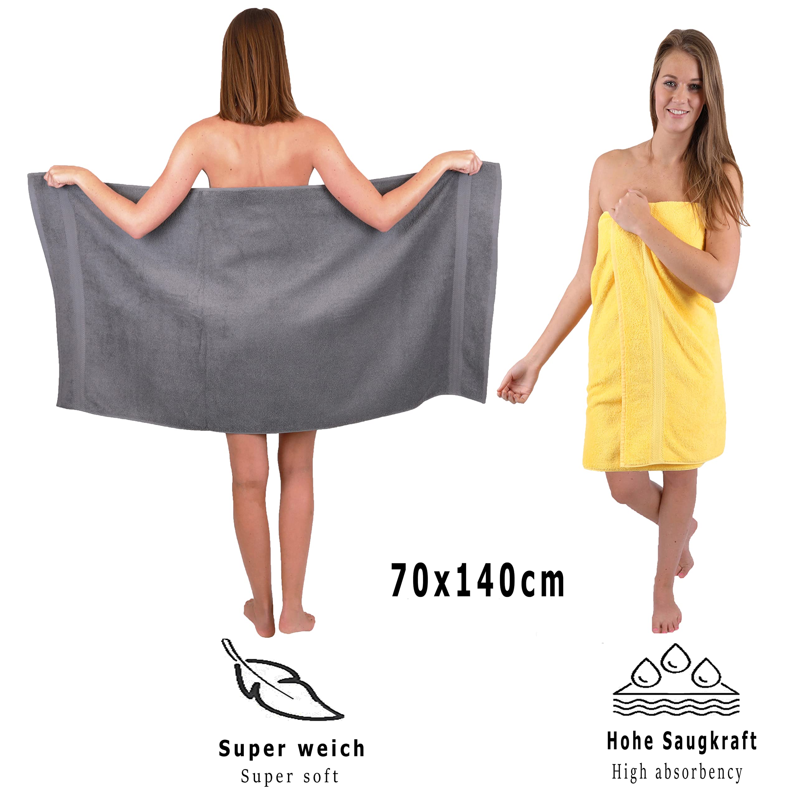 Betz Juego de Toallas de 10 Piezas 2 Toallas de baño 4 Toallas de Mano 2 Toallas para Invitados 2 Manoplas de baño 100% algodón Toalla Ducha baño Mano Premium de Color Gris Antracita y Amarillo