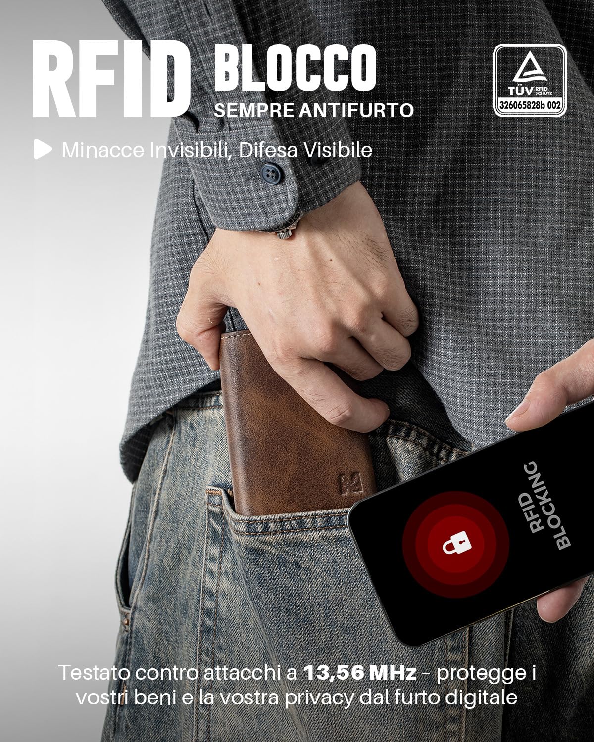 Portafoglio Pop-Up da Uomo con Tasca per Monete, Portafoglio Trifold con Finestra ID, Porta Carte RFID Intelligente con 6 Scomparti per Fino a 11 Carte (Marrone)