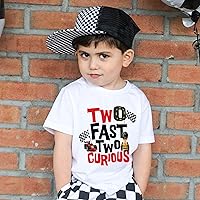 Vista 4 de Lil' Daisy store Two Fast Two Curious T-Shirt Second Birthday 2nd Bday Race Car Party Gift