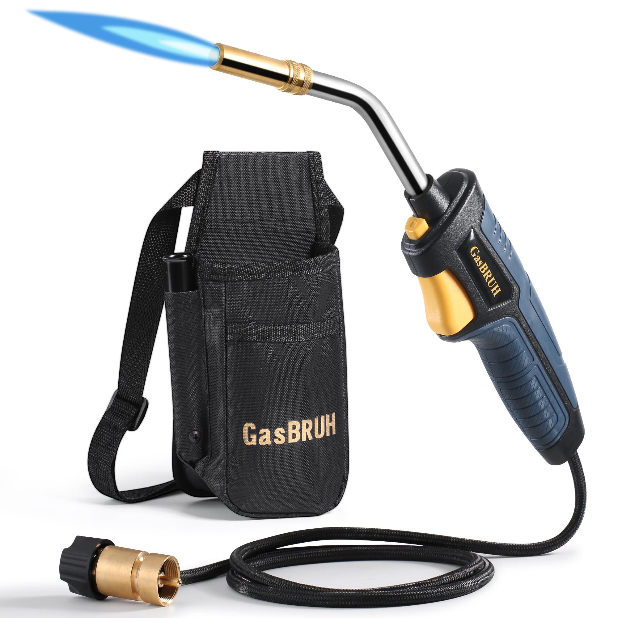 High Intensity Propane Torch Fuel by Propane,Map-pro,MAPP gas,Trigger-Start Reach Hose Torch Included Holster, 5FT Hose Torch, Propane Torch Head with Ignition,Soldering Torch Kit(Fuel not included)