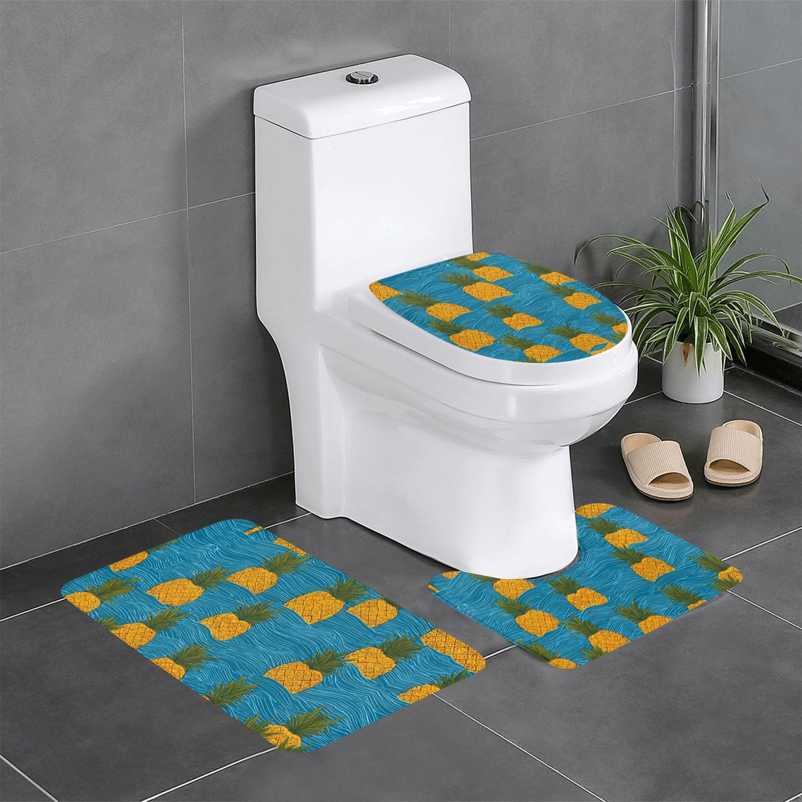 Tapis de salle de bain antidérapants au fini soigné Pineapple by The Sea pour intérieur élégant