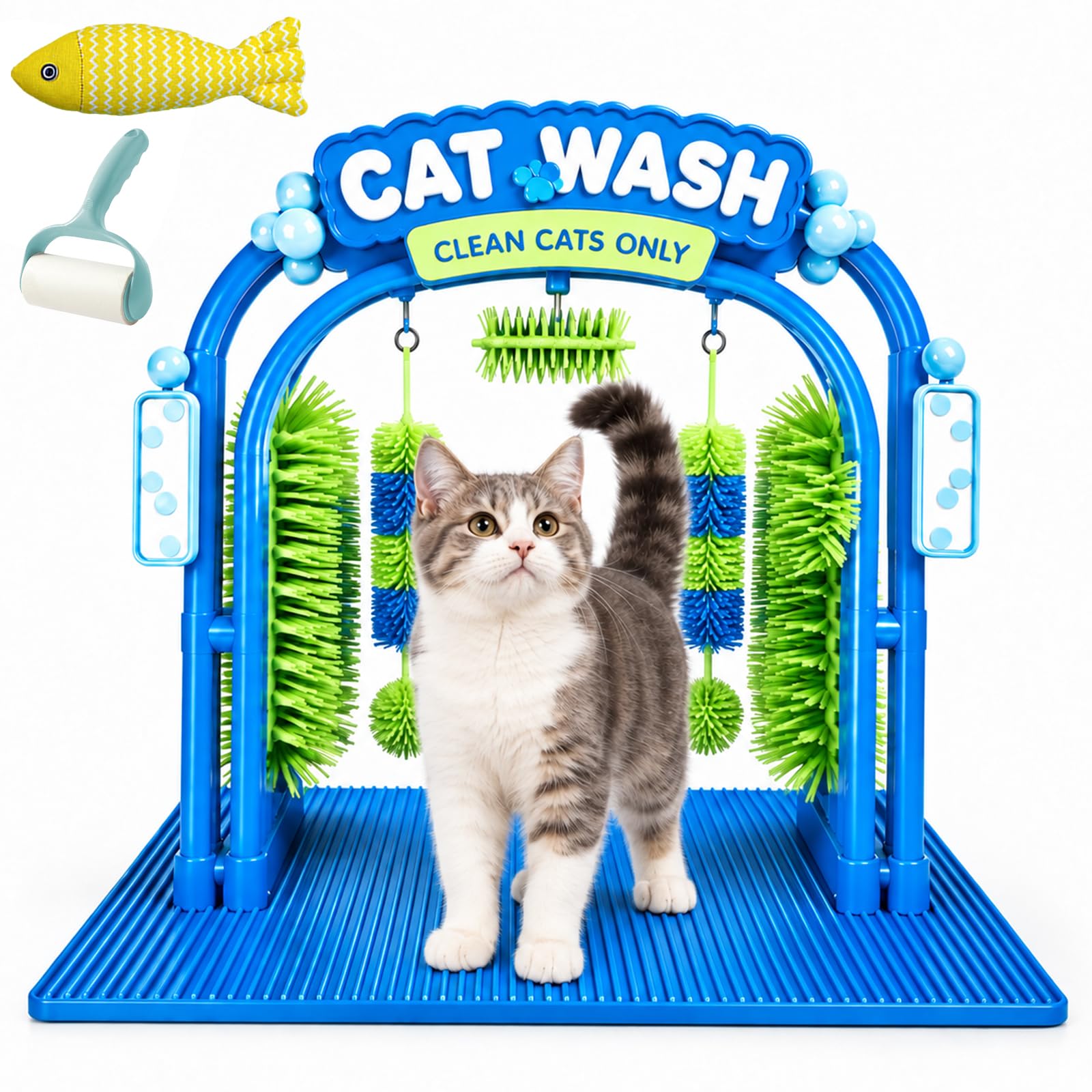 Cat Wash Grooming Station, Self Grooming Katzenbürste und Fellpflege Station für Katzen, Cat Wash Station zur Haarpflege und Reinigung, Interaktives Katzen Pflegezubehör für Zuhause (2PCS)