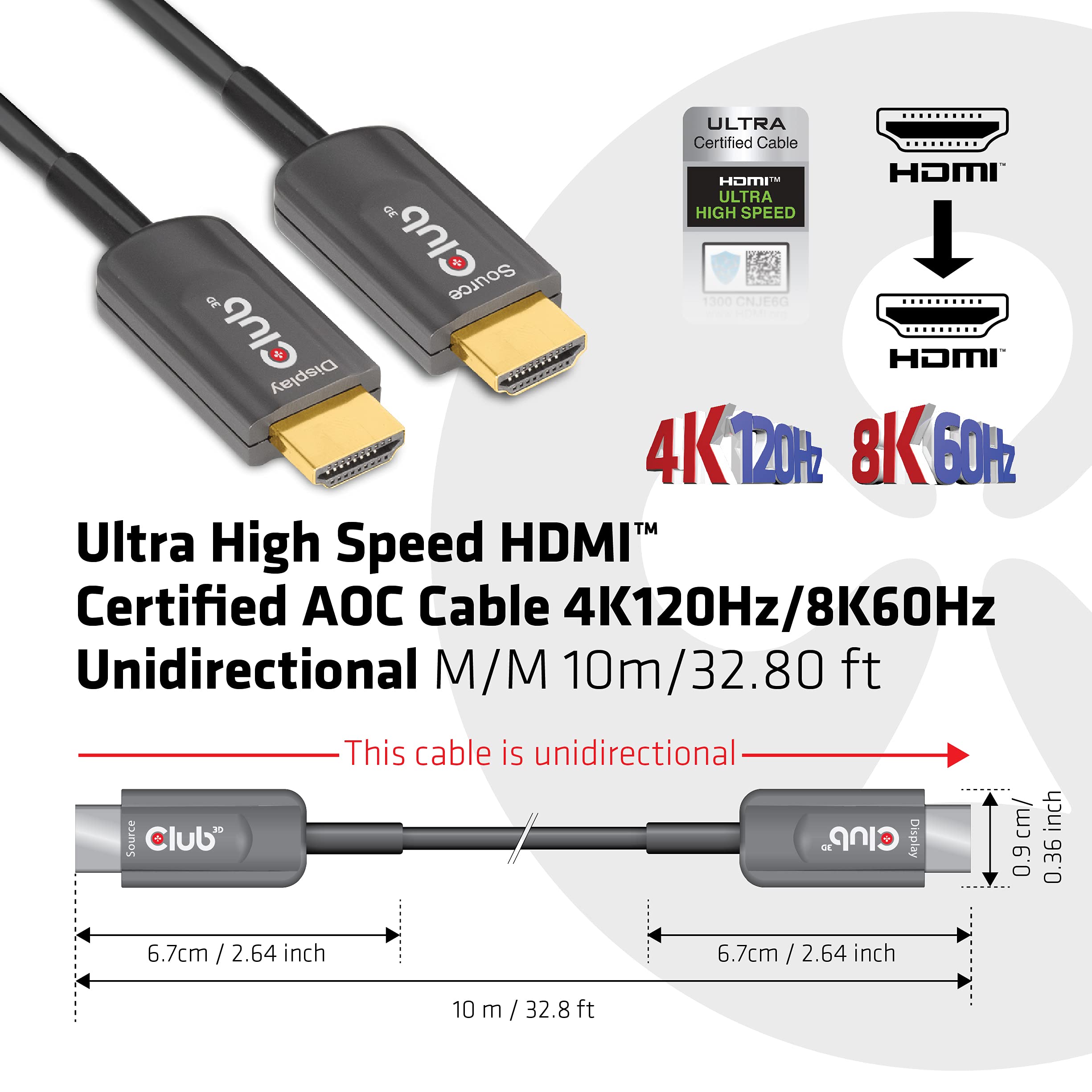 Amazon.co.jp: Club3D HDMI 2.1 4K120Hz 48Gbps Male/Male 10m Active